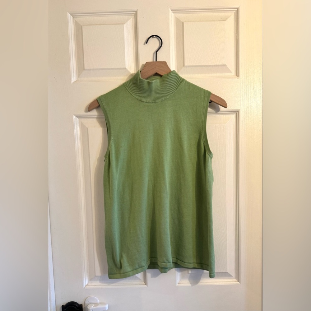 Terry Lewis Classic Luxuries Green Silk Sleeveless Mock Neck Top Tank Medium